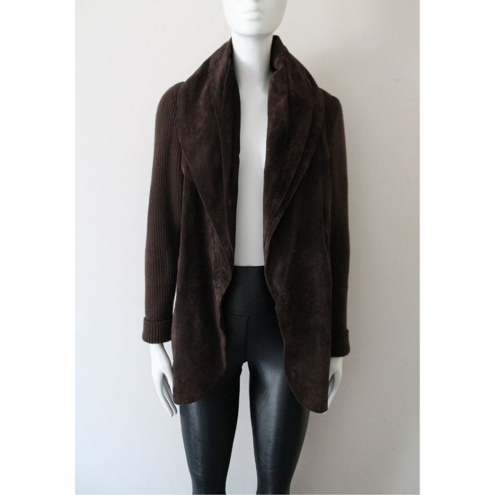 Bod & Christensen Open Front Leather Suede Jacket Size Medium Dark Brown